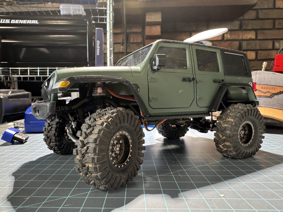 TRX4m with Injora Wrangler body, side view