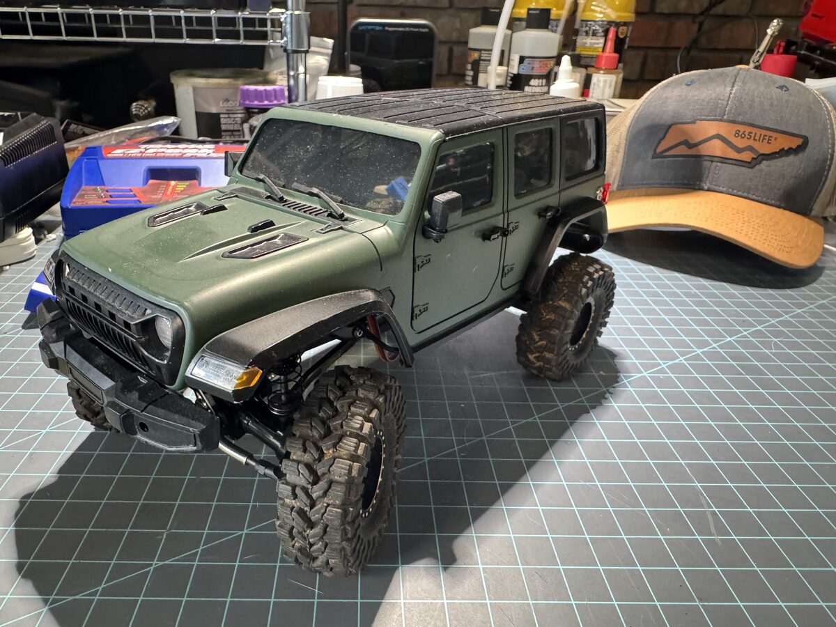 TRX4m Injora Wrangler, front three-quarter view